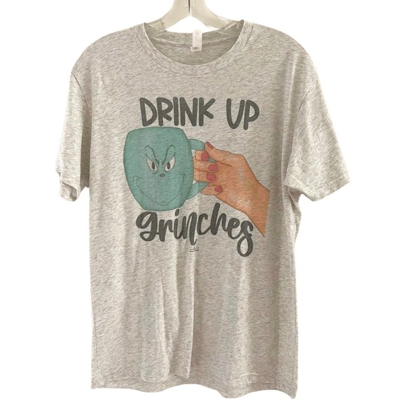 Next Level Apparel Tops - Next Level Women's M Medium‎ Tee Shirt Gray Drink Up Grinches Short Sleeve Crew